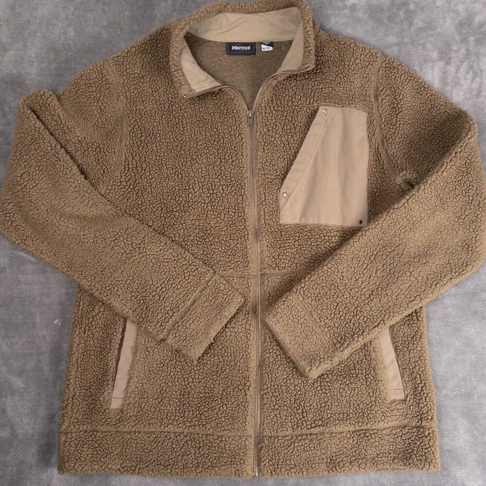 Marmot Larson Sherpa Fleece Jacket Mens XL Brown Full Zip Outdoor